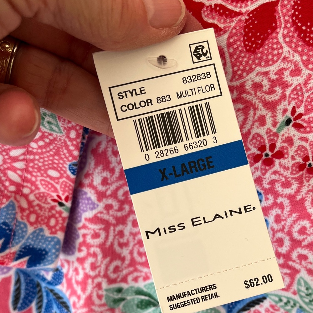 NWT Miss Elaine Cotton Robe Front Zip Swim Cover Women XL Floral Print Pink Blue - Picture 3 of 15